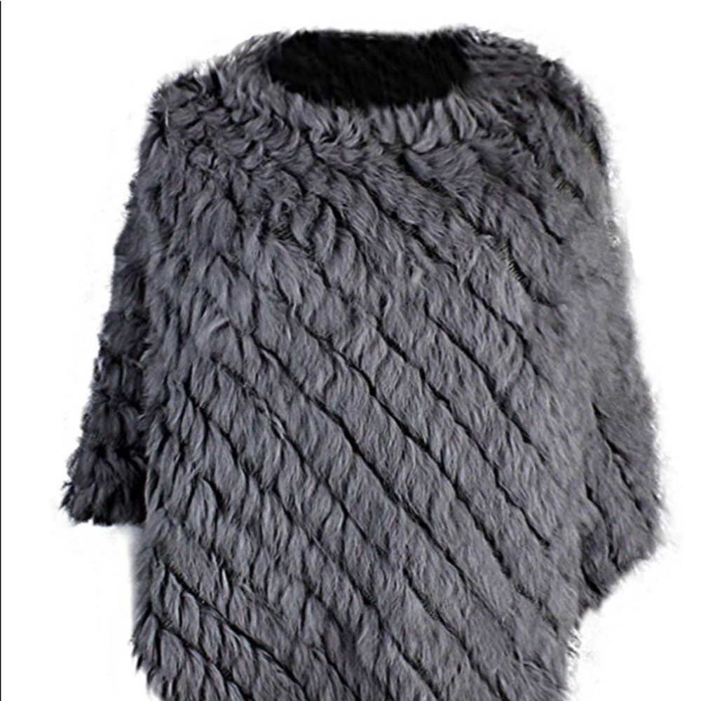 NWT gray rabbit fur poncho.